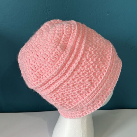 Light Pink Beanie Hat Expressive Crochet Knit Cap - Size 18-22" (Most adults) - Picture 7 of 7